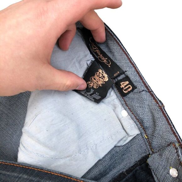 Ed Hardy By Christian Audigier Embroidered Jeans Size 40 Blue - Picture 5 of 14